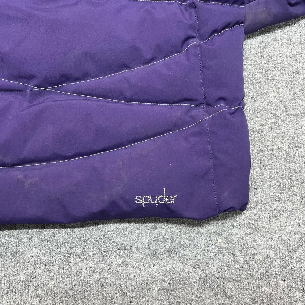 Spyder Ski Jacket Girls 14 Purple Hooded Puffer Insulated Faux Fur Winter Coat